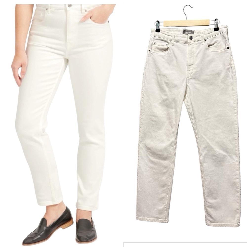 Everlane Womens Off White Denim Jeans The High Rise Straight‎ Ankle Size 29"x27"